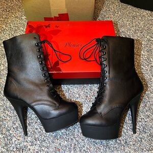 Pleaser heels delight 1020 size 14 black pleather stripper pole dancer lace zip